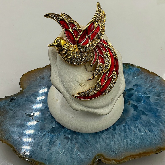 Giorgio Jewelry - Vtg.SignedGiorgio,Stunning Bird Of Paradise GoldBroochPin W/Red CloisonnéEnamel
